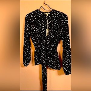 Brand new Max studio Black polka dot cross blouse